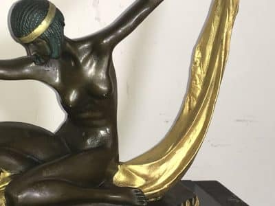Art Deco “ Dancing With Egyptian “ Bronze & Marble Antique Sculptures 11