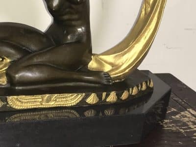 Art Deco “ Dancing With Egyptian “ Bronze & Marble Antique Sculptures 12