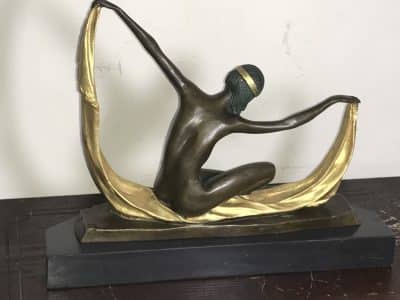 Art Deco “ Dancing With Egyptian “ Bronze & Marble Antique Sculptures 14