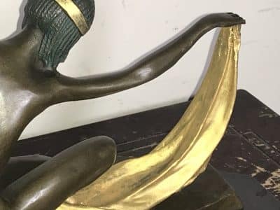 Art Deco “ Dancing With Egyptian “ Bronze & Marble Antique Sculptures 24