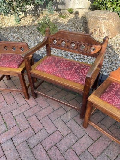 Set of 3 Gothic Revival Hall Seats armchair Antique Chairs 12
