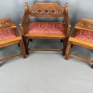 Set of 3 Gothic Revival Hall Seats armchair Antique Chairs