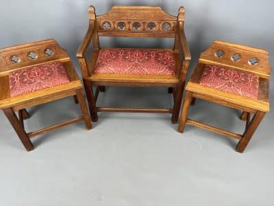 Set of 3 Gothic Revival Hall Seats