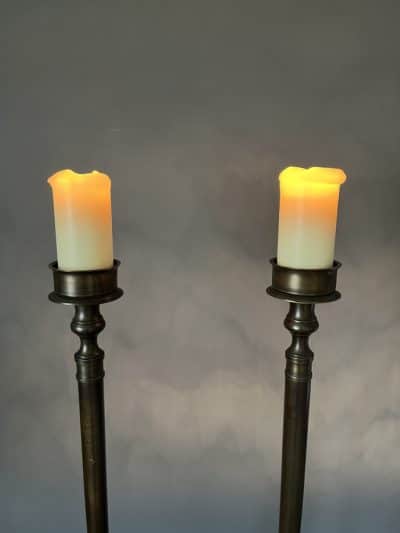 Pair of Tall Bronze Floor Standing Candle Holders candle Antique Lighting 4