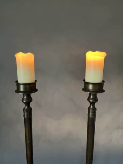 Pair of Tall Bronze Floor Standing Candle Holders - Image 2