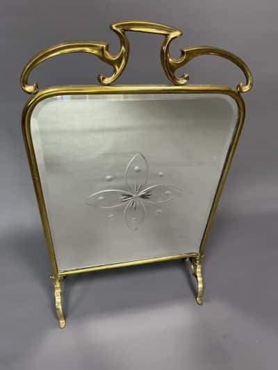 Art Nouveau Brass & Mirrored Glass Fire Screen