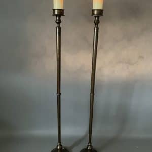 Pair of Tall Bronze Floor Standing Candle Holders candle Antique Lighting