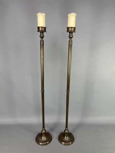 Pair of Tall Bronze Floor Standing Candle Holders - Image 4