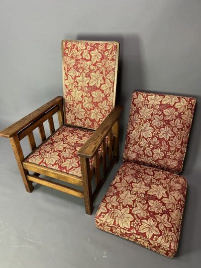 Arts & Crafts Oak Reclining Armchair armchair Antique Chairs 8