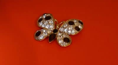 A Beautiful Gilt Crystal Ruby Butterfly Brooch - Christmas Gift