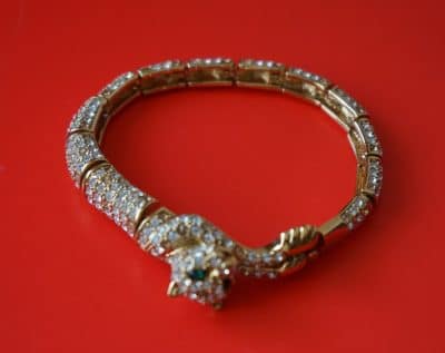 Vintage Gold Plated Jaguar Crystal Link Bracelet - Ideal Birthday Gift