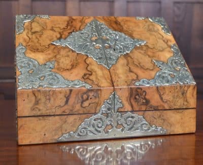 Victorian Burr Walnut And Brass Stationery Box SAI3177 Antique Boxes 18