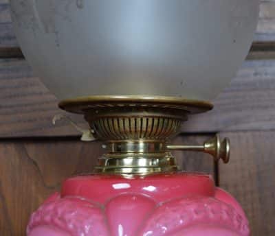 Pink Victorian Brass Oil / Paraffin Lamp SAI3191 Antique Lighting 6