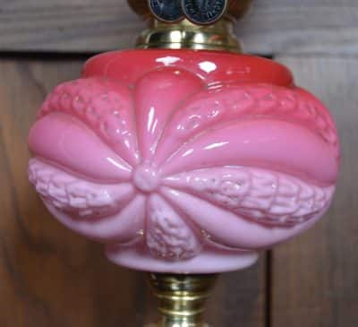 Pink Victorian Brass Oil / Paraffin Lamp SAI3191 Antique Lighting 7