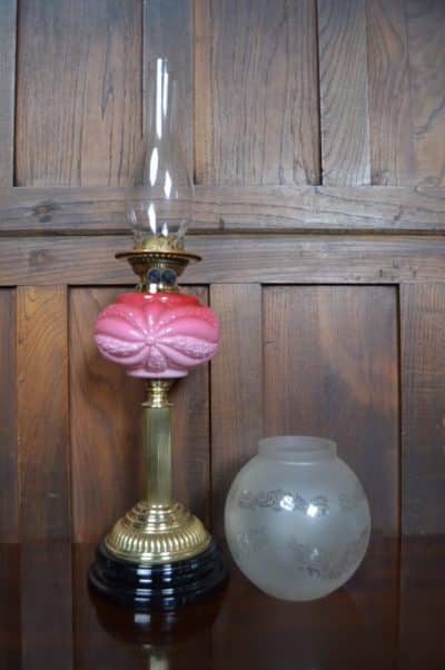 Pink Victorian Brass Oil / Paraffin Lamp SAI3191 Antique Lighting 9