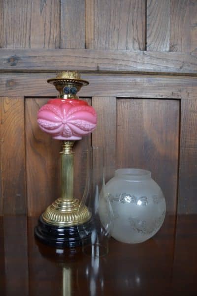 Pink Victorian Brass Oil / Paraffin Lamp SAI3191 Antique Lighting 10