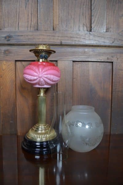Pink Victorian Brass Oil / Paraffin Lamp SAI3191 - Image 8