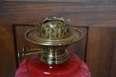 Pink Victorian Brass Oil / Paraffin Lamp SAI3191 Antique Lighting 11