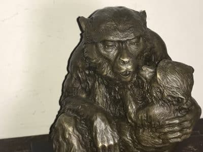 MOTHER & CHILD BRONZE ON MARBLE - Image 2