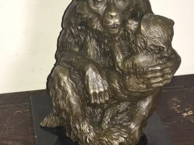 MOTHER & CHILD BRONZE ON MARBLE Antique Collectibles 5