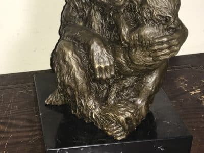 MOTHER & CHILD BRONZE ON MARBLE Antique Collectibles 6