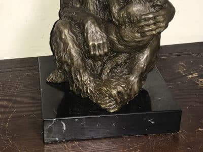 MOTHER & CHILD BRONZE ON MARBLE Antique Collectibles 7