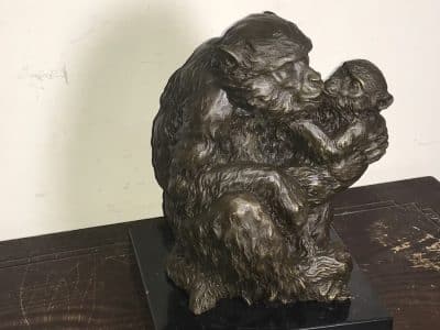 MOTHER & CHILD BRONZE ON MARBLE Antique Collectibles 8