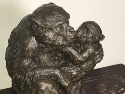 MOTHER & CHILD BRONZE ON MARBLE Antique Collectibles 9