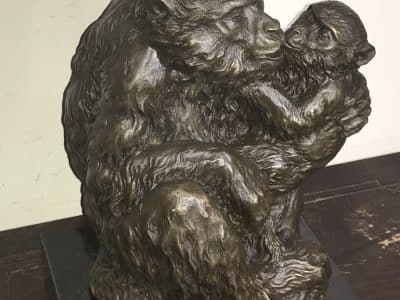 MOTHER & CHILD BRONZE ON MARBLE Antique Collectibles 10