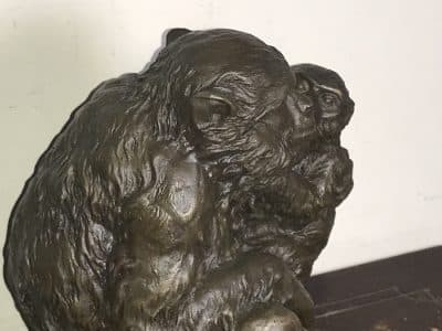 MOTHER & CHILD BRONZE ON MARBLE Antique Collectibles 13