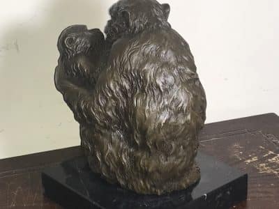 MOTHER & CHILD BRONZE ON MARBLE Antique Collectibles 20