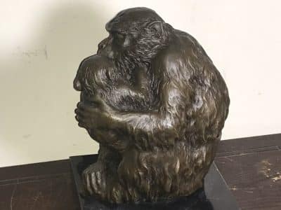 MOTHER & CHILD BRONZE ON MARBLE Antique Collectibles 24