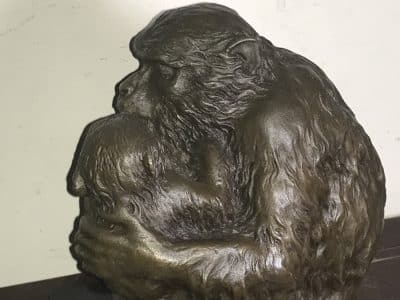 MOTHER & CHILD BRONZE ON MARBLE Antique Collectibles 25