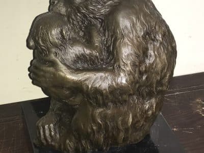 MOTHER & CHILD BRONZE ON MARBLE Antique Collectibles 26