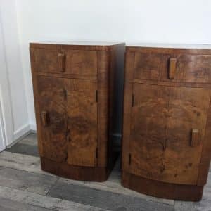 Art deco figured walnut bedside cabinets bedside cabinets Antique Cabinets