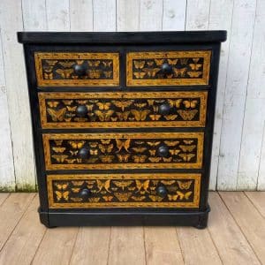 Flower and Butterflies Chest highly decorated Antique Chest Of Drawers