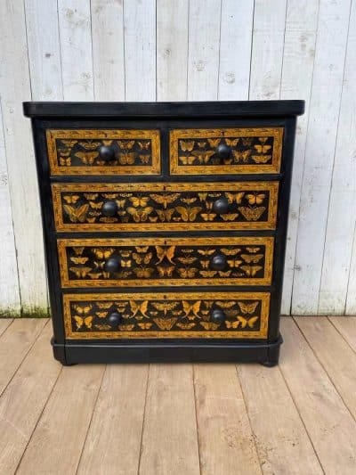 Flower and Butterflies Chest highly decorated Antique Chest Of Drawers 3
