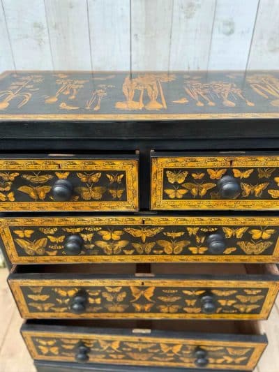 Flower and Butterflies Chest highly decorated Antique Chest Of Drawers 7