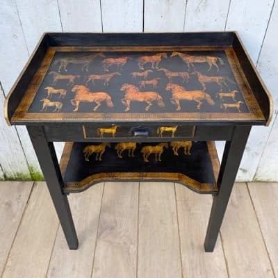 Horse Decorated Side Table lamp table Antique Furniture 6