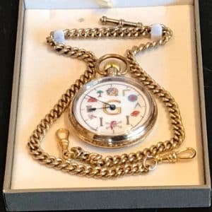 Antique – Masonic – Pocket Watch & chain – Swiss Made – Gold Plated – Vintage Antique Clocks