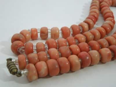 Coral Bead Necklace with Rock Crystals - Image 3