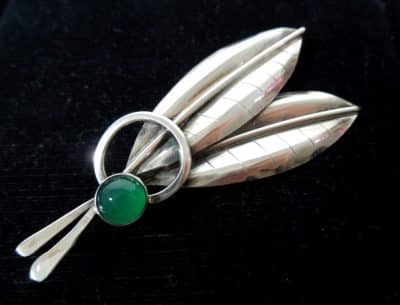 Silver Chrysoprase Leaf Brooch