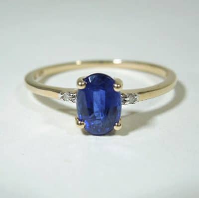 9ct Gold Blue Sapphire and Diamond Ring Blue Sapphire and Diamond ring Antique Jewellery 3