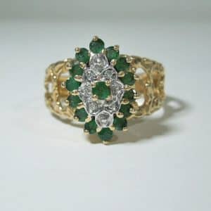 10ct Gold Emerald and Diamond Ring emerald diamond ring Antique Jewellery