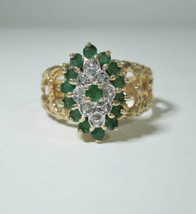10ct Gold Emerald and Diamond Ring emerald diamond ring Antique Jewellery 3