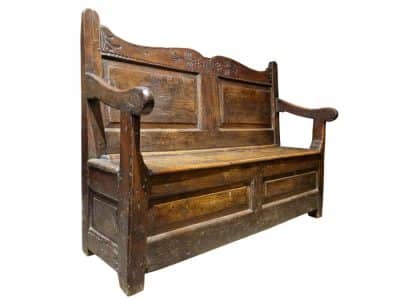 Antique Oak Box Seated Settle Code: C1383 Antique Benches 3