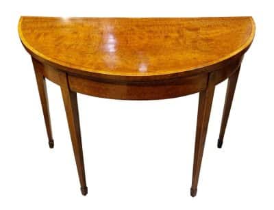 Geo III Fiddleback Mahogany Demi Lune Card Table