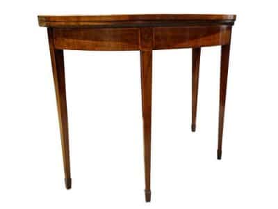 Geo III Fiddleback Mahogany Demi Lune Card Table Antique Tables 4