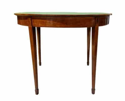 Geo III Fiddleback Mahogany Demi Lune Card Table Antique Tables 6