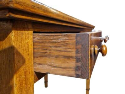 Oak & Burr Walnut Writing Table Antique Furniture 7